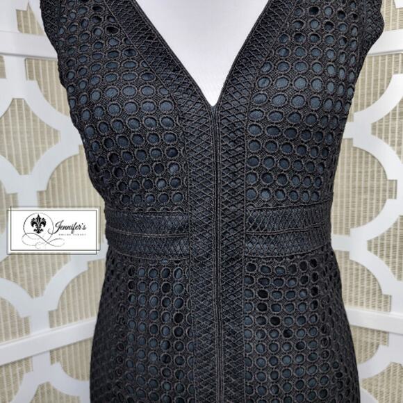 Dex Women's Black 2-Layered Crochet Eyelet Sleeveless Dress Size Large - Picture 4 of 13